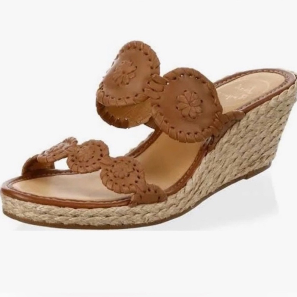 Jack Rogers Shelby Wedge Leather Sandals- Tan
